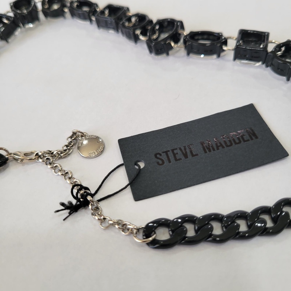 Steve Madden Crystal Stone Bib Necklace Black Goth Glam NEW - Picture 8 of 8